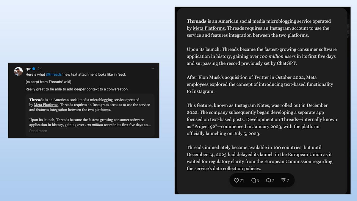 Meta is experimenting with long-form text on Threads Meta is experimenting with long-form text on Threads