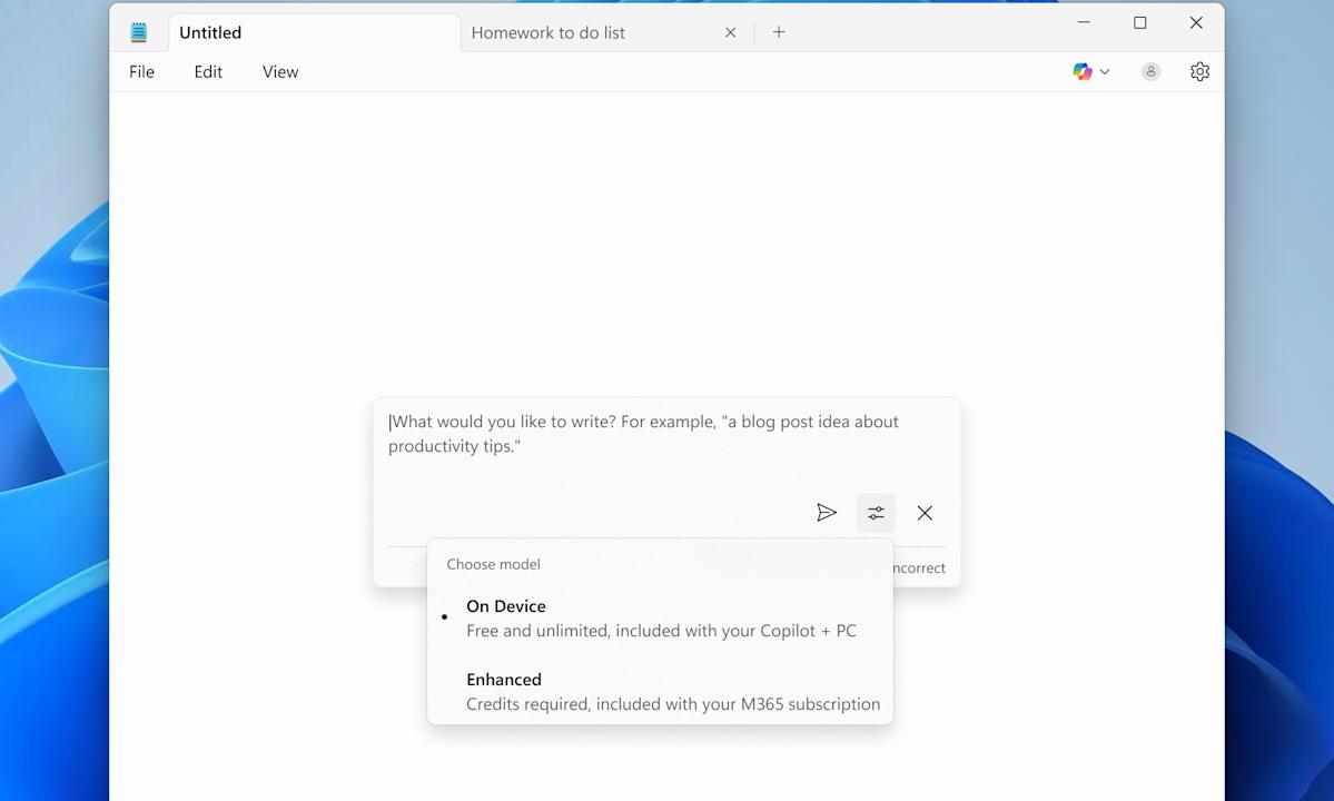 Notepad’s AI writing features will soon run locally on Copilot+ PCs